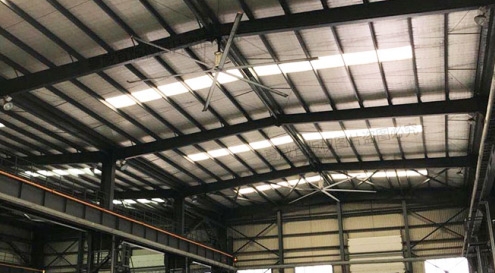 Large industrial ceiling fans:Steel structure workshop cooling