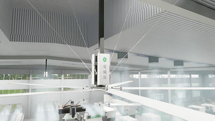What are the advantages of using large industrial ceiling fans in ventilation and cooling of large-area factories?